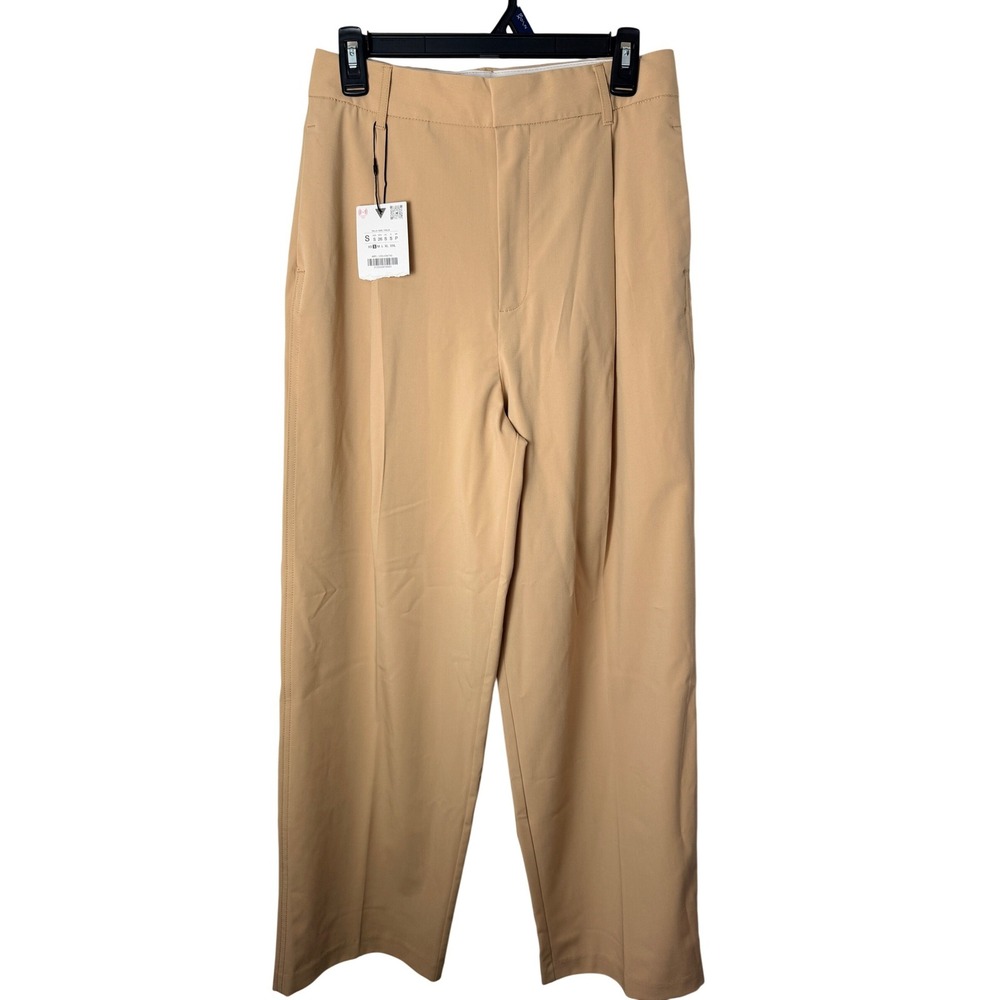 Zara Women Tan High Waisted Wide Leg Trousers Pants Camel NWT Size S 26